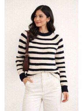 J.Crew Lambswool Striped Sweater Women's White Black Pullover Size S Classic Pre